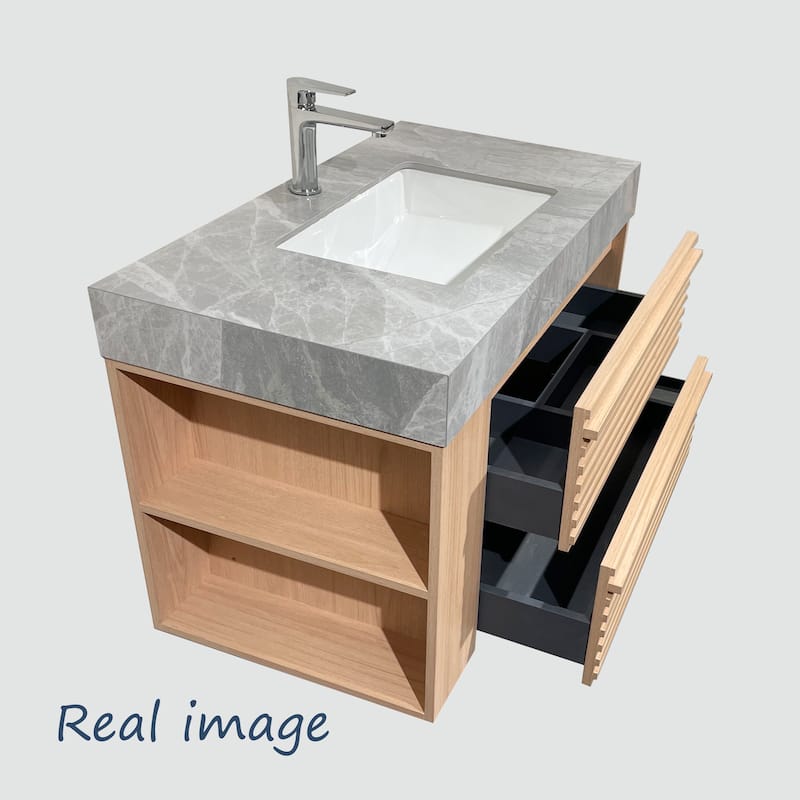 Modern 36" Bathroom Vanities, Sintered Stone Tabletop, Sold wood Cabinets, 2 Drawers& 2 Adjustable Shelves, Not Assembled Need