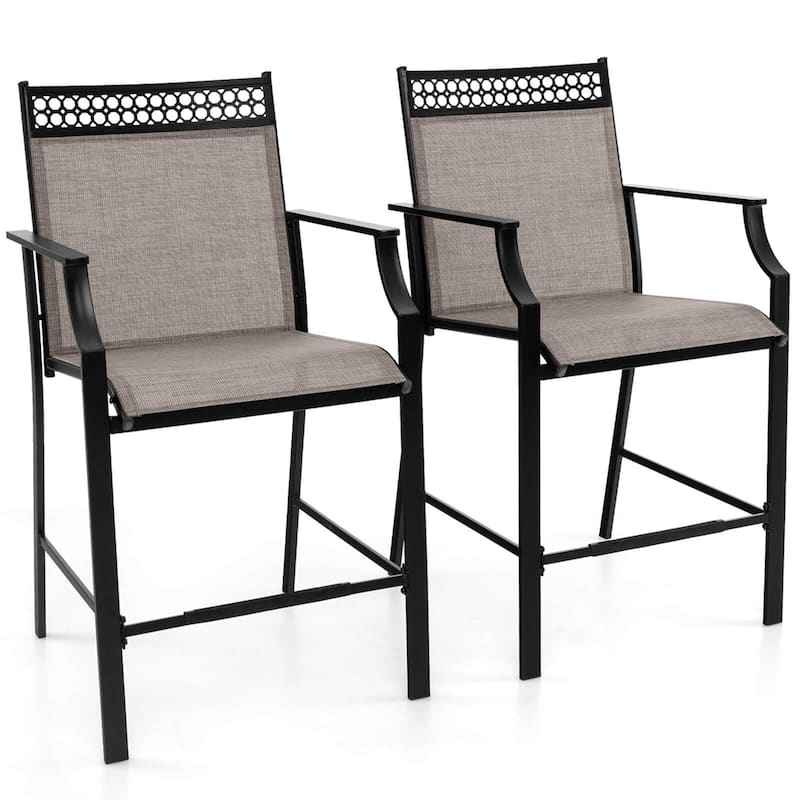 Costway Outdoor Counter Stools Set of 2 with Footrest & Armrests Metal - See Details - Coffee