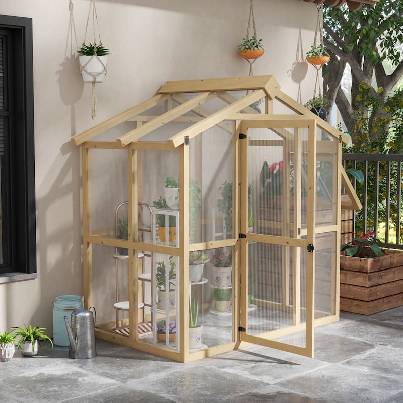 Outsunny 6.5' x 4' x 6.7' Walk-in Polycarbonate Greenhouse with Automatic Temperature Window and Lockable Door - Plastic