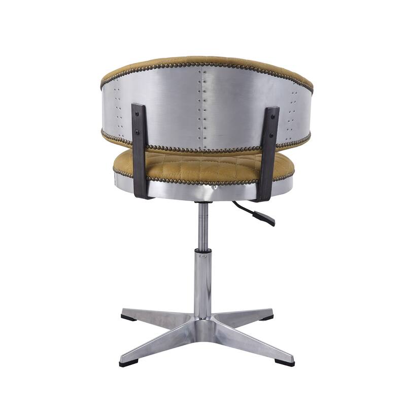Top Grain Leather Adjustable Chair with Rivets Details in Turmeric and Chrome