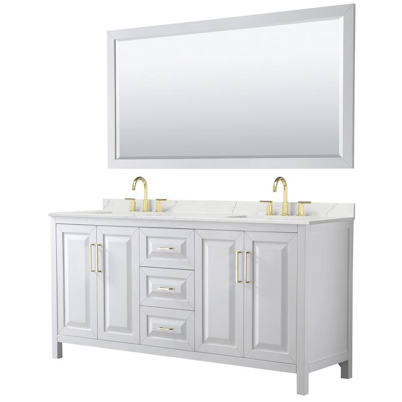 Wyndham Collection WCV252572D-QTZ-US3M70 Daria 72" Free Standing - White / Giotto Quartz Top / Brushed Gold Hardware