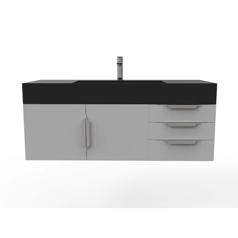 Amazon 48" Wall Mounted Bathroom Vanity Set w/ Black Top