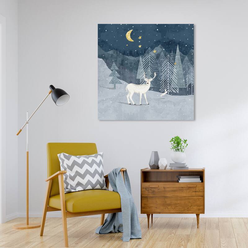 Wynwood Studio Canvas Animals Snow Field Wild Life Night Blue and Navy Blue Modern & Contemporary Wall Art Canvas Print - 30 x 30