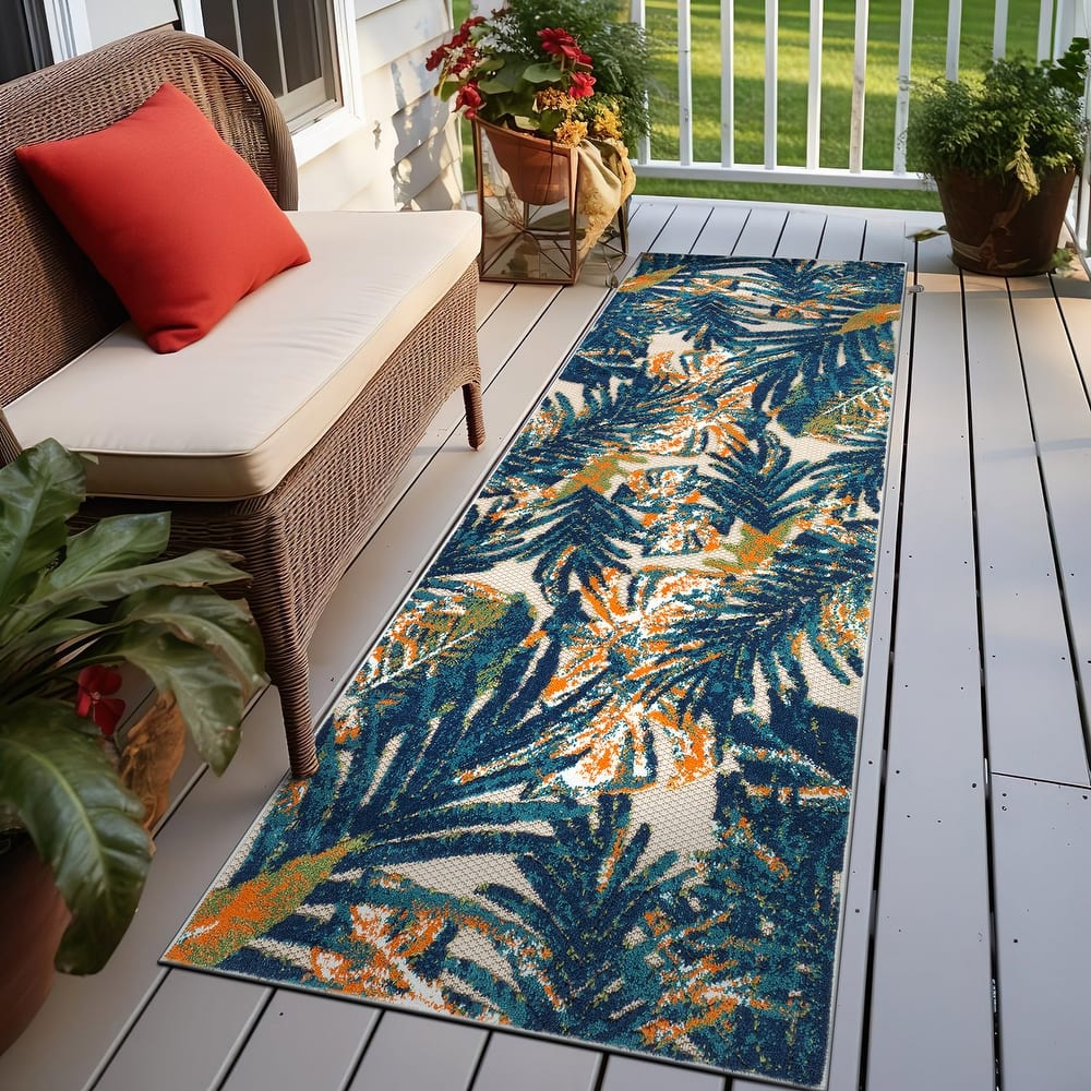 World Rug Gallery Floral Leaves Indoor/Outdoor Area Rug