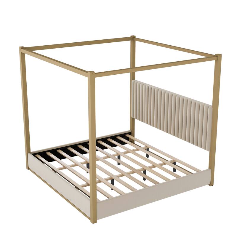 GDFStudio - Modern Upholstered Velvet Canopy Platform Bed with Metal Frame
