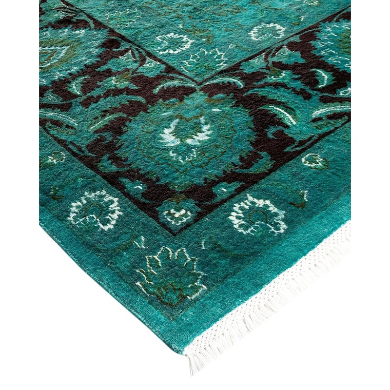 Overton Hand Knotted Wool Vintage Inspired Modern Contemporary Overdyed Blue Square Area Rug - 10' 3" x 10' 5"