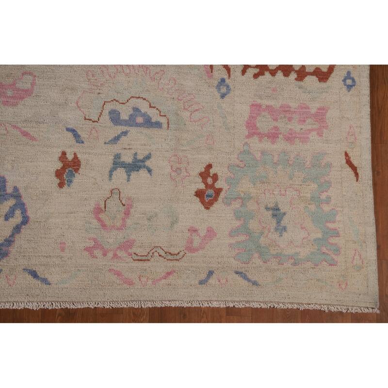 Vegetable Dye Oushak Turkish Area Rug Hand-knotted Wool Floral Carpet - 8'10"x 11'10"