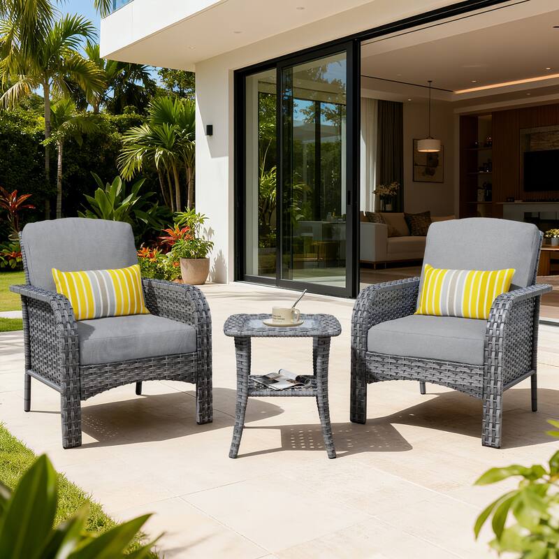 XIZZI 3-Piece Outdoor Wicker Patio Chair Set with Side Table - Dark Grey