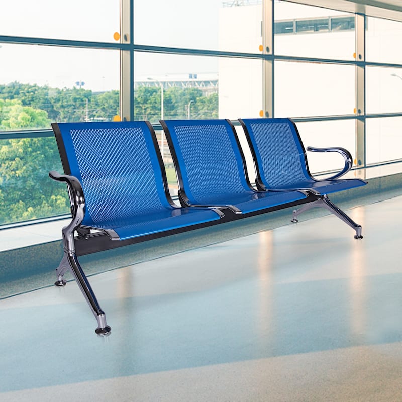 Kinbor 3-Seat Airport Reception Waiting Chair Bank Salon Barbershop Bench Guest Chair - 3seat-Blue