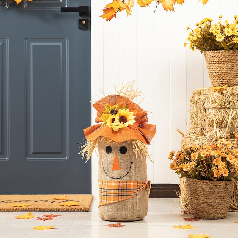 Glitzhome 23.25"H Fall Linen Scarecrow Doorstop Porch Decor - 13"W x 12"D x 23.25"H