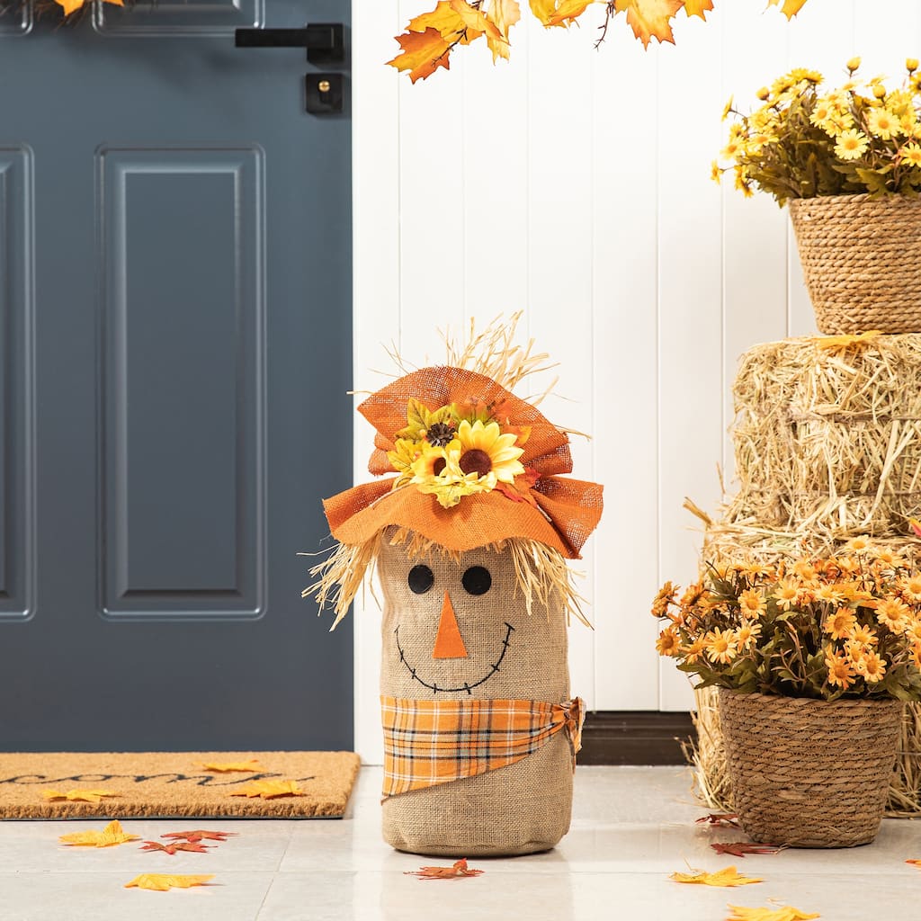 Glitzhome 23.25"H Fall Linen Scarecrow Doorstop Porch Decor - 13"W x 12"D x 23.25"H