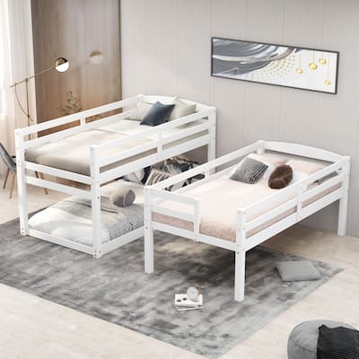 Triple Bunk Bed Twin Size Floor Bed with Storage Staircase