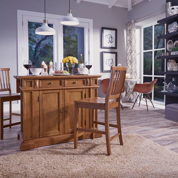slide 2 of 7, Homestyles Americana Cottage Oak 3-Piece Kitchen Island Set With Seating - Oak - Wood