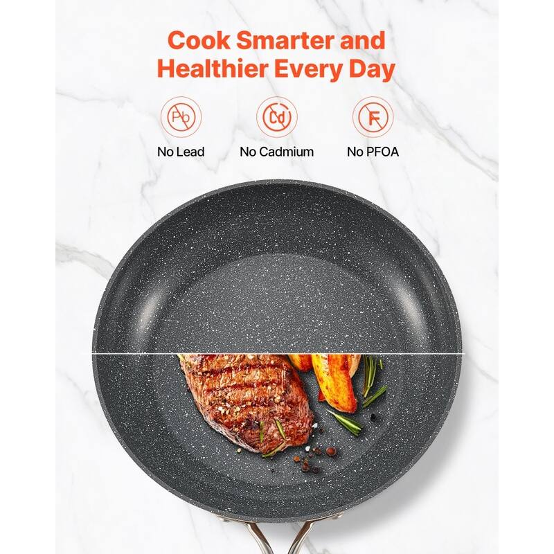 3-Piece Grey Nonstick Frying Pan Set Aluminum Skillet with Heat-Resistant Ergonomic Handles - Large Pan Size: 20 x 12 x 3 in