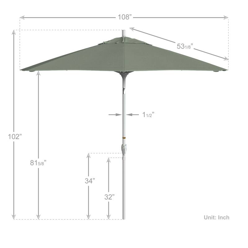 California Umbrella 9' Round Crank Lift Push Button Tilt White Aluminum Patio Umbrella Sunbrella