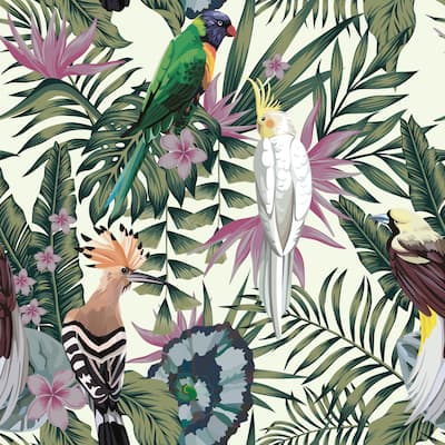 Exotic Birds Removable Wallpaper - 10'ft H x 24''inch W