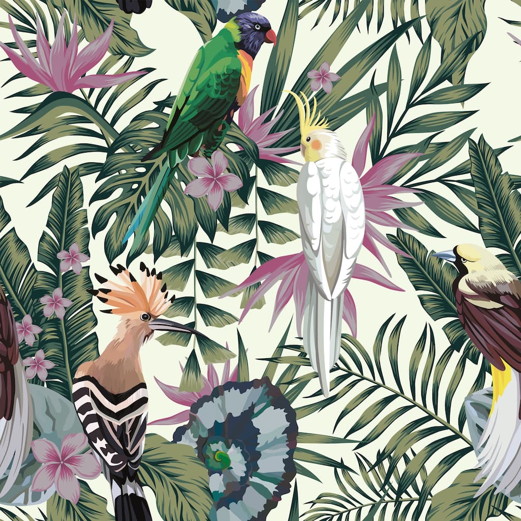 Exotic Birds Removable Wallpaper - 10'ft H x 24''inch W