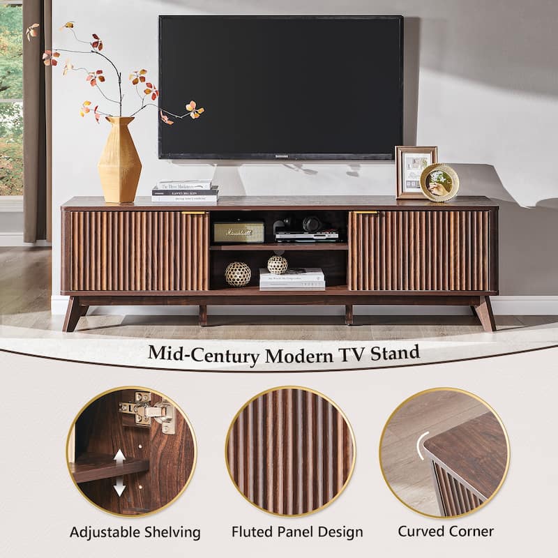 70" Modern Fluted TV Stand for Living Room, Wood Entertainment Center