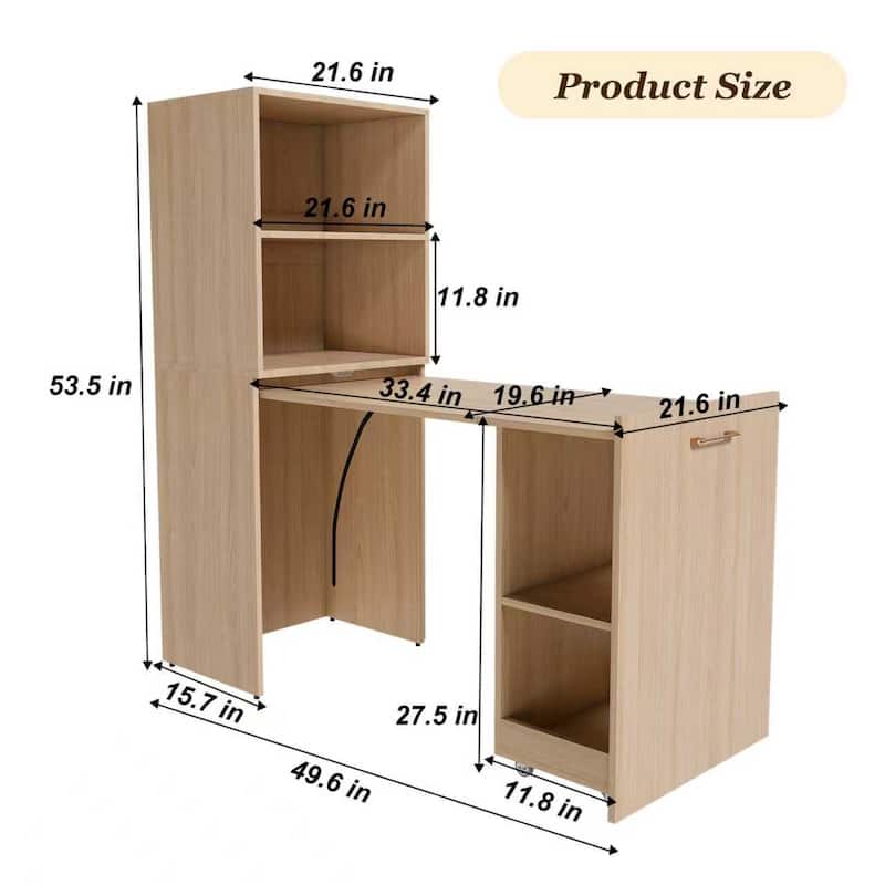 Burlywood Foldable Desk with Wheels, Office Desk with Storage for Small Spaces