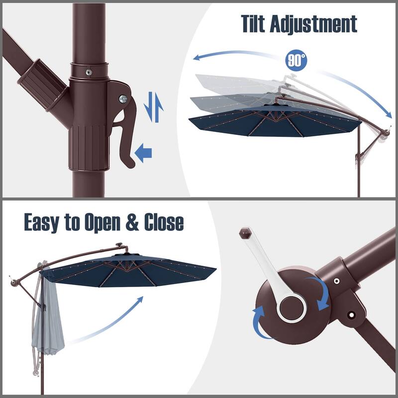 Costway Patio 10FT Hanging Offset Umbrella 32 LED Lights Sand Bag