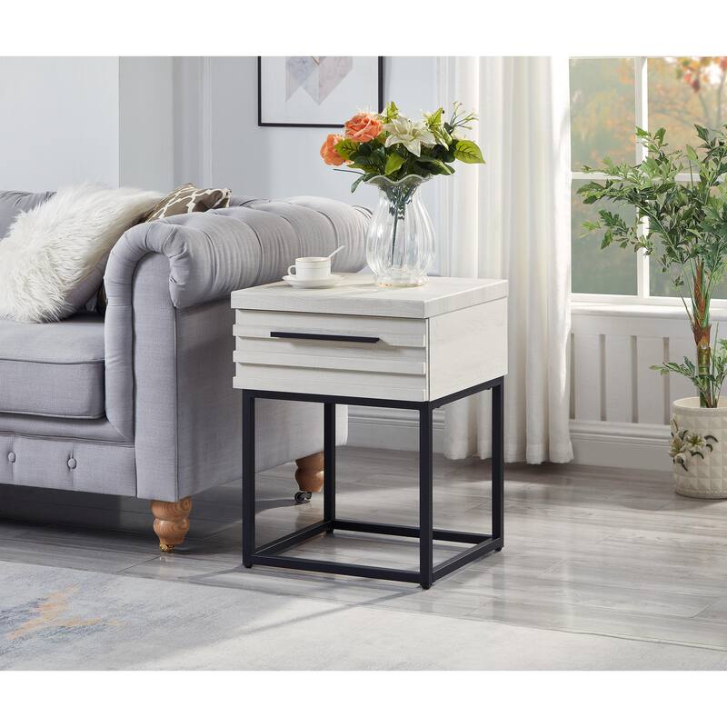 Contemporary Storage End table For Living Room - White