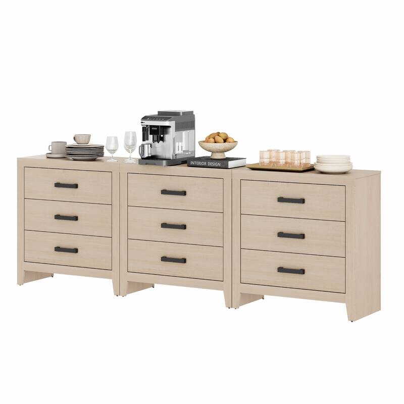 WAMPAT Farmhouse 3-Drawer Dresser, Wooden Chest of Drawers, Modern Storage Organizer & Nightstand for Bedroom, Living Room