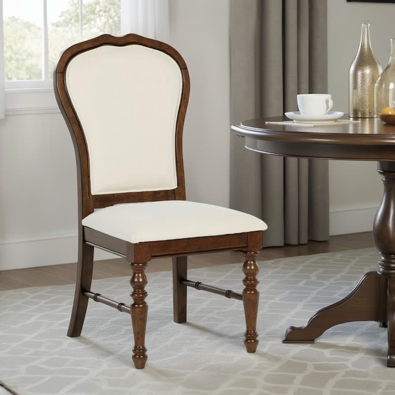 Monta Dining Side Chair Set of 2, Classic Brown Wood, Ivory Fabric