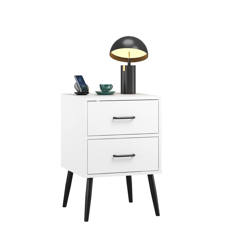 Anmytek 2-Drawer White Nightstand Modern Bedside Table with Metal Legs and Handles