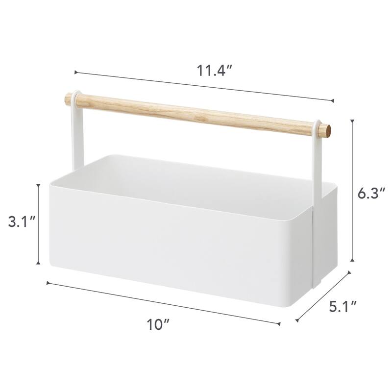 Yamazaki Home Storage Caddy - 2 Sizes, Steel and Wood, Small/Large - L 5.12 x W 11.42 x H 6.3 inches