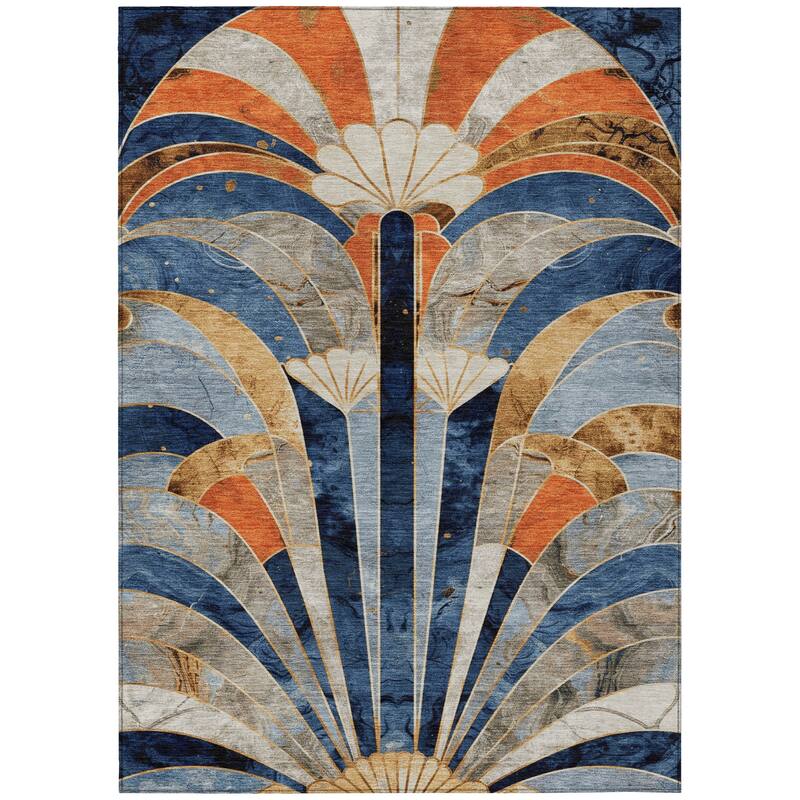 Machine Washable Indoor/Outdoor Contemporary Mosaic Chantille Rug