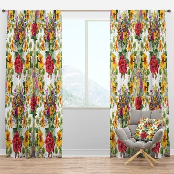 Designart 'Blooming Red Roses And Hibiscus' Floral Blackout Curtain Panel. Opens flyout.