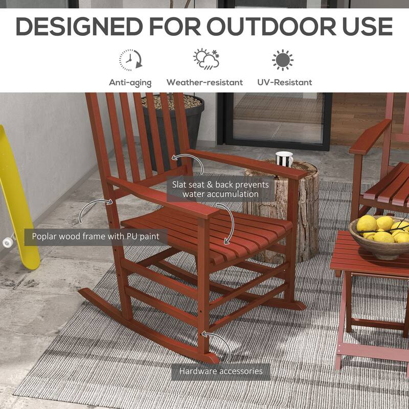 Outsunny Wooden Rocking Chair Set w/ Foldable Side Table, Outdoor Rocker Chairs