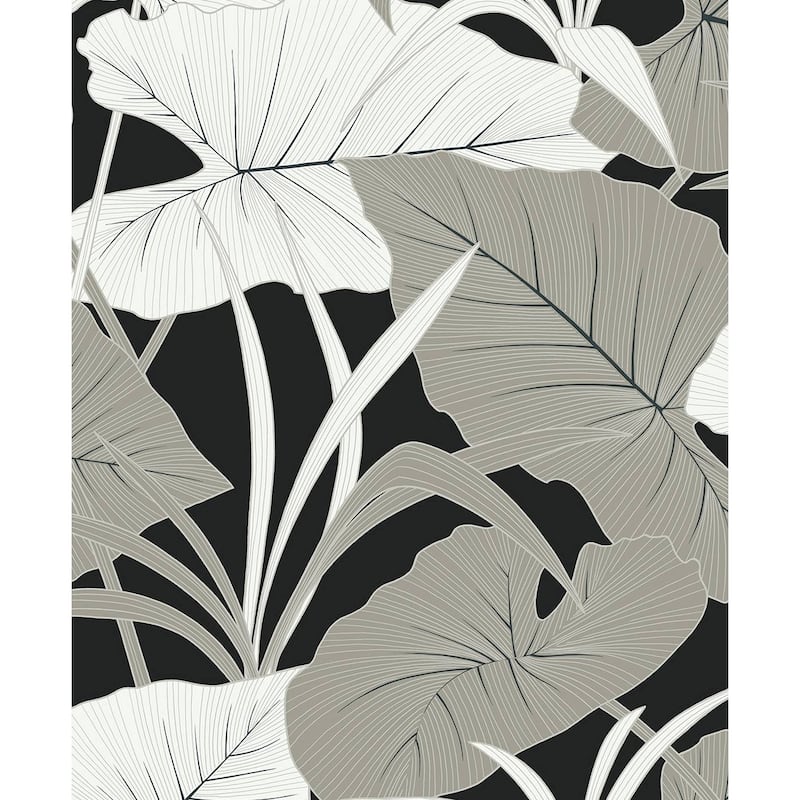 NextWall Elephant Leaves Peel and Stick Wallpaper - 20.9 in. W x 18 ft. L - Ebony & Metallic Silver