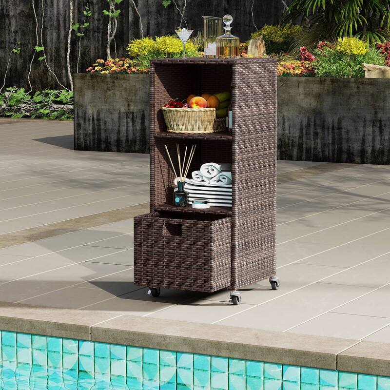 Costway Outdoor Storage Cabinet with Storage Shelves Drawer and - See Details