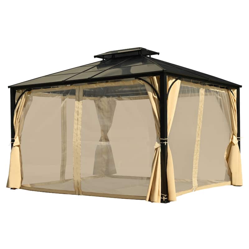 Outdoor Gazebo w/ Aluminum Frame,Mosquito Netting and Privacy Screens