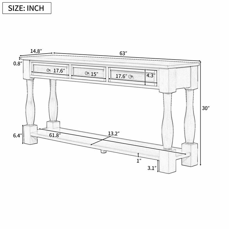 63" Console Table with Drawers and Shelf