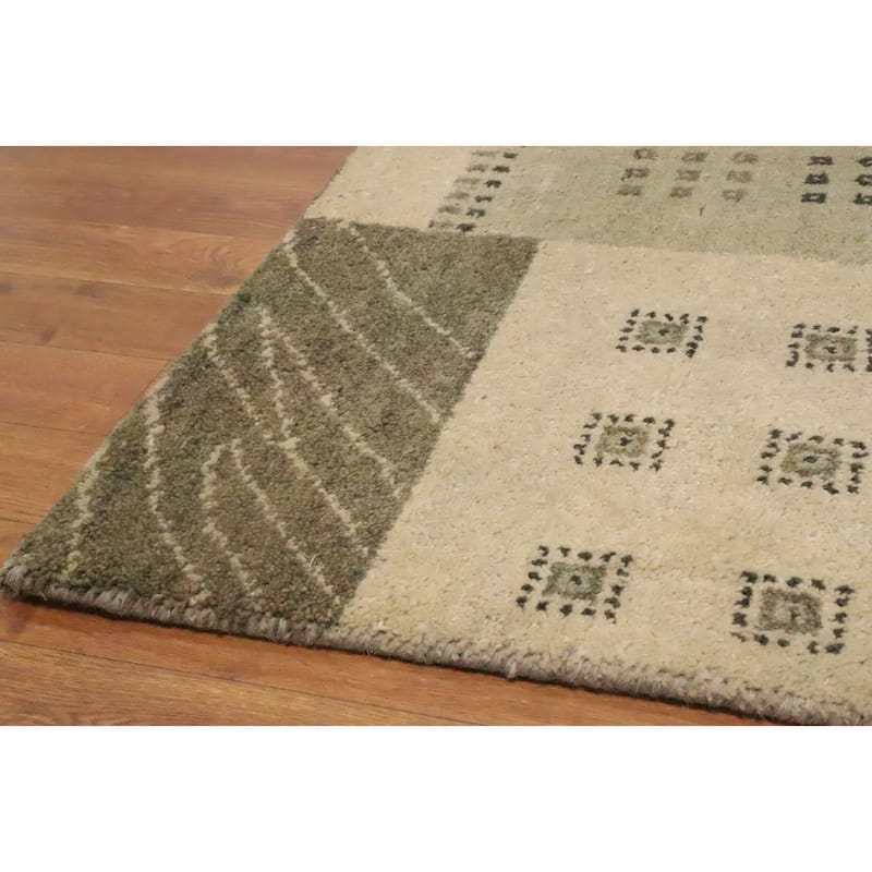 Hand Knotted Oriental 100% Wool Carpet Tribal Geometric Multi-Colored Gabbeh Runner Rug - 4' 8'' X 2' 2''