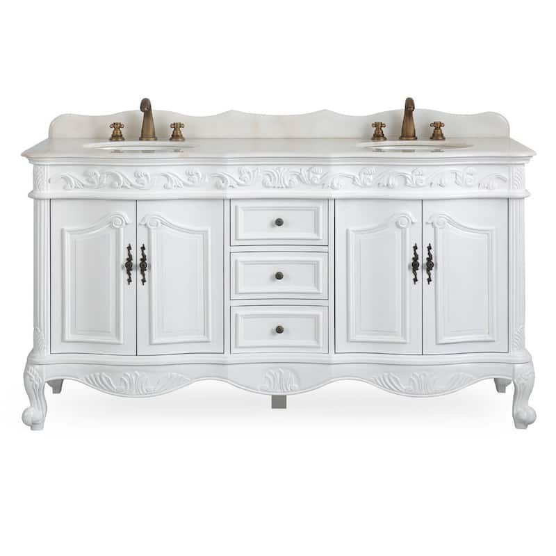 Benton Collection 64 Inch Antique White Traditional Style Double Sink White Top Beckham Bathroom Vanity - 64 inch - 64 inch - Antique - Antique White