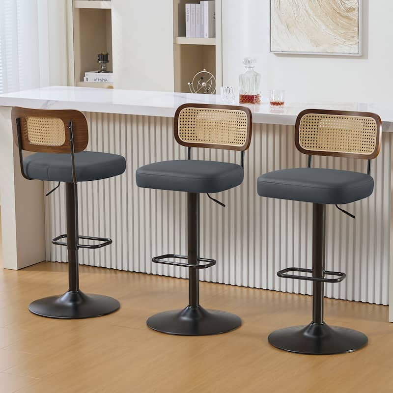 Adjustable Height Swivel Bar Stools with Back and Footrest - 17.7"W x 15.75"D x 35"-42.9"H