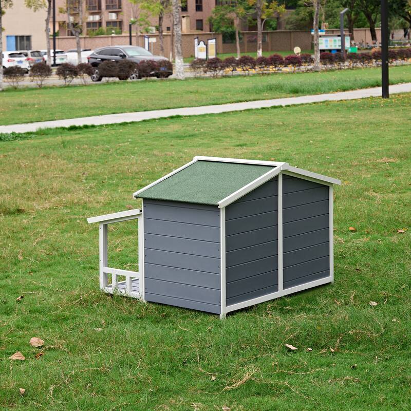 Wooden Waterproof Dog Cage Kennel with Porch & 2 Doors