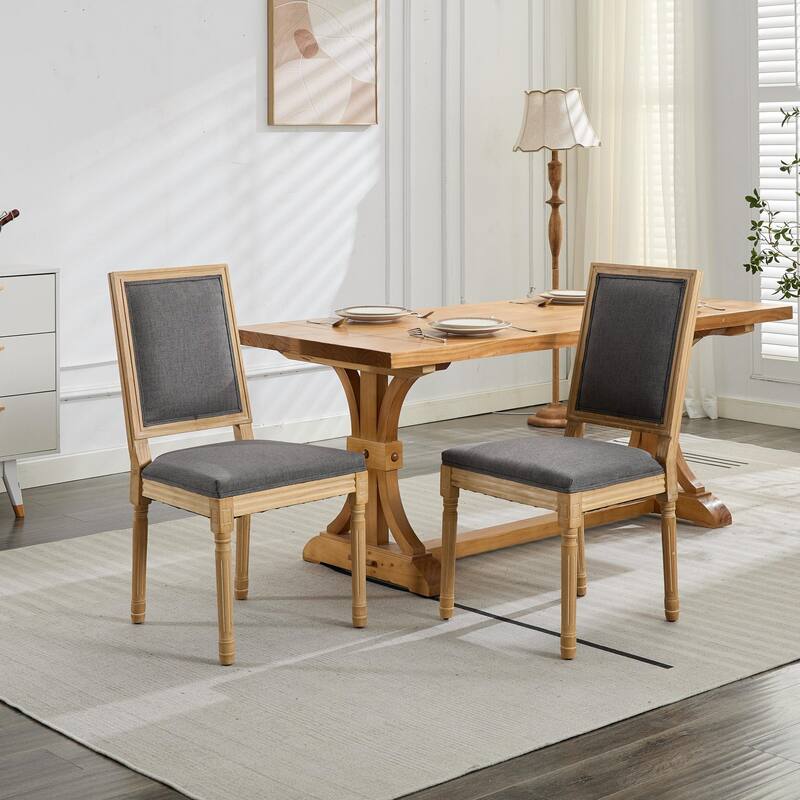 Dining Chairs with Backrest and Carved Solid Wood Frame (Set of 2) - Grey
