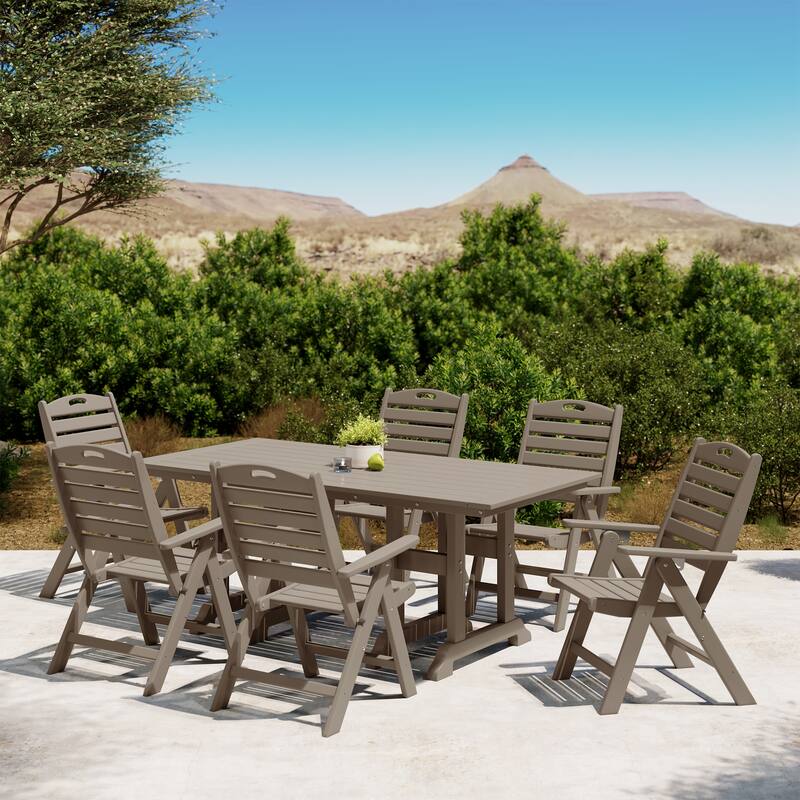 Laguna 7-Piece Rectangular Table Folding Highback Chair Dining Set