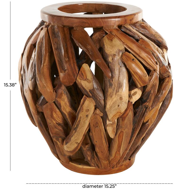 Brown Teak Wood Handmade Live Edge Tree Branch Pot Vase