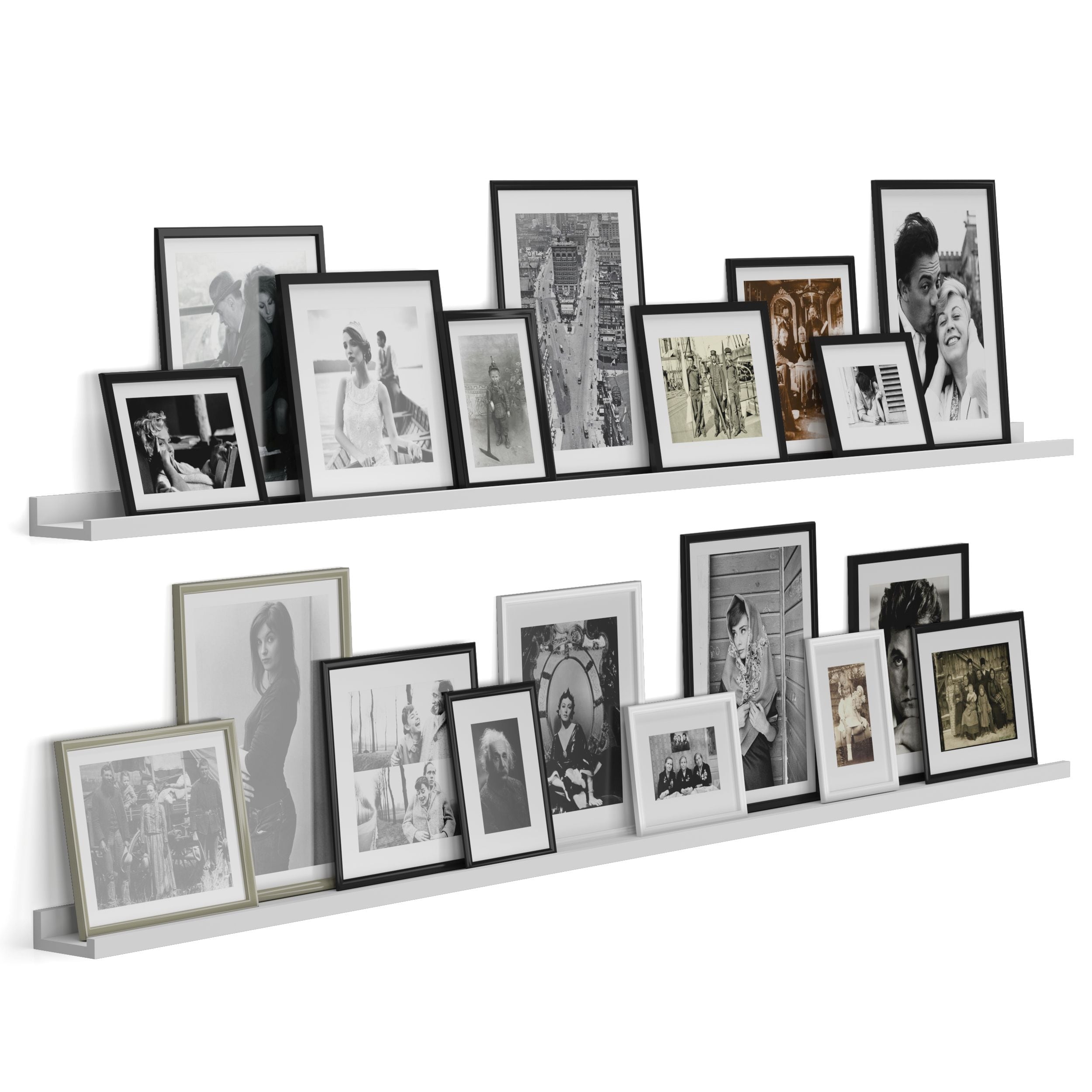 Wallniture Denver 72" Floating Shelves for Photo Display, Picture Ledge, White (Set of 2)