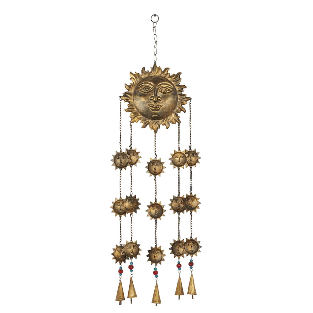 Metal Sun Indoor Outdoor Windchime with Beads - Brass - Roche River Decor