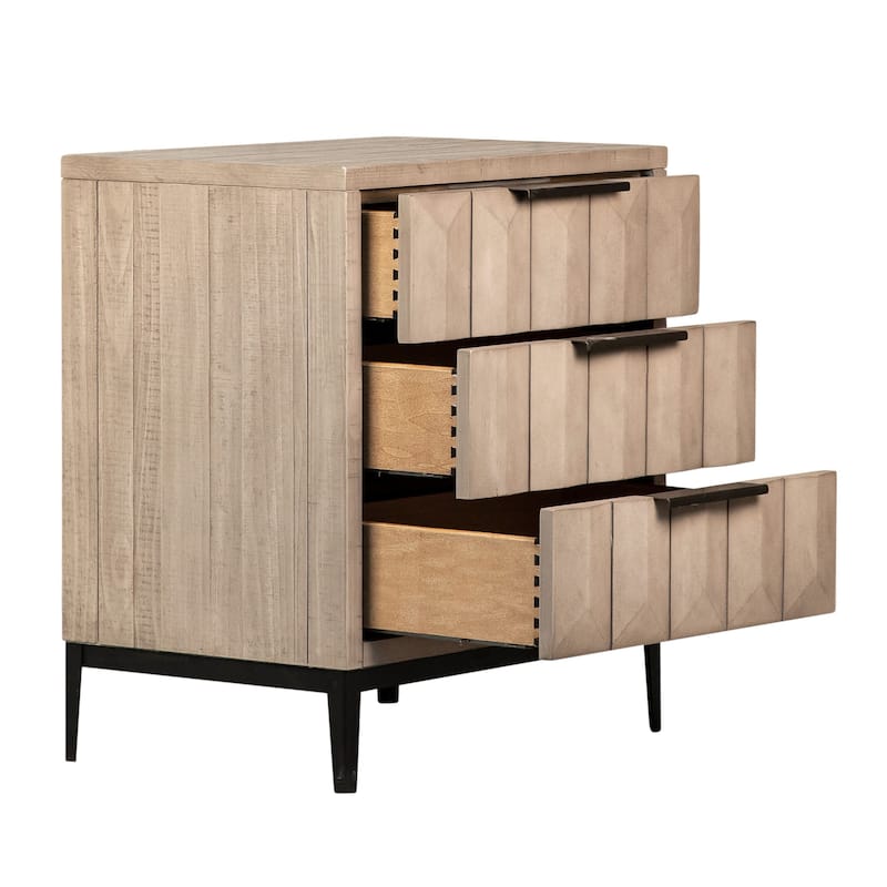 Emilia Grey Wash Pine Modern 3-Drawer Storage Nightstand