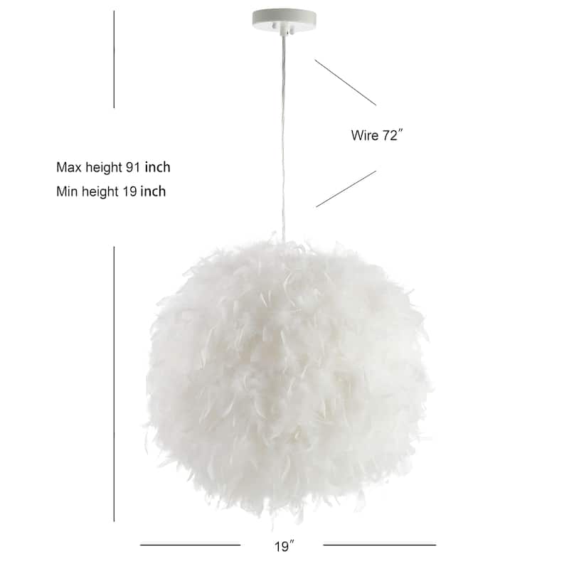 Simon 19" Feather Metal Adjustable LED Pendant, White by JONATHAN Y