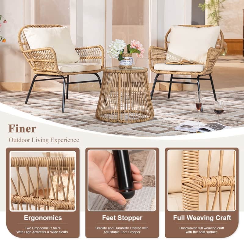 6-Piece Boho Wicker Patio Furniture Set, L-Shaped Sectional Sofa with Ice Bucket, 500 lbs Capacity Outdoor Conversation Set