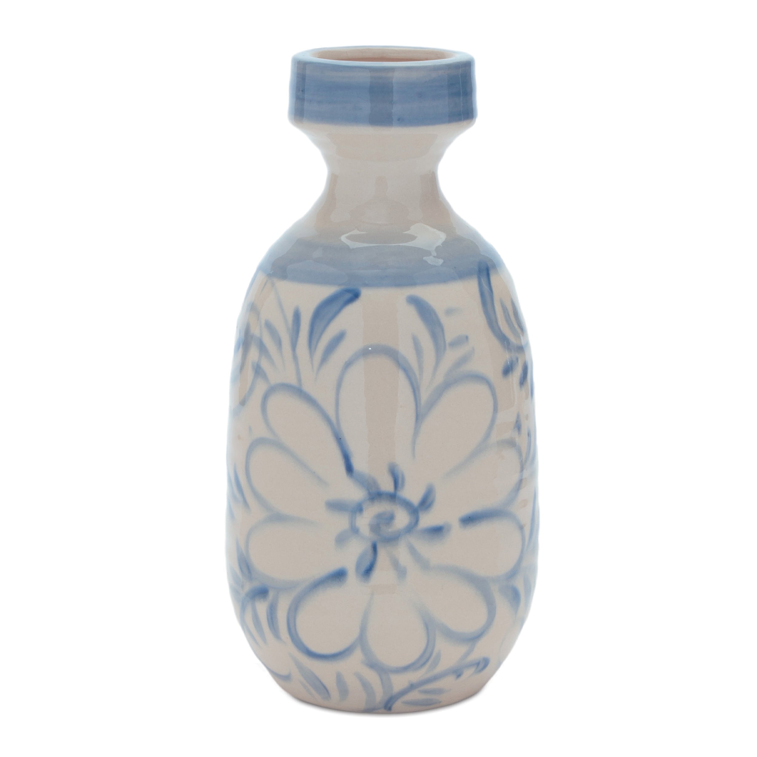 Floral Stoneware Vase 11"H