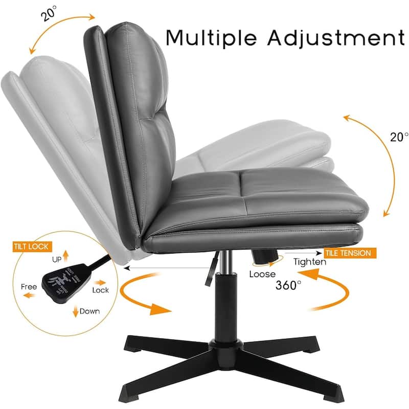 BOSSIN Criss Cross Chair Armless Office Desk Chair No Wheels,PU Leather Padded Modern Swivel Vanity Chair office chair